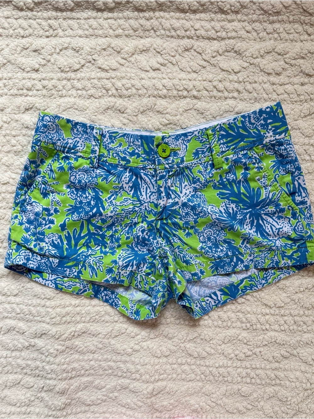 Lilly Pulitzer Walsh Short Blue Lime Floral Stretch 100% Cotton Shorts Low waist